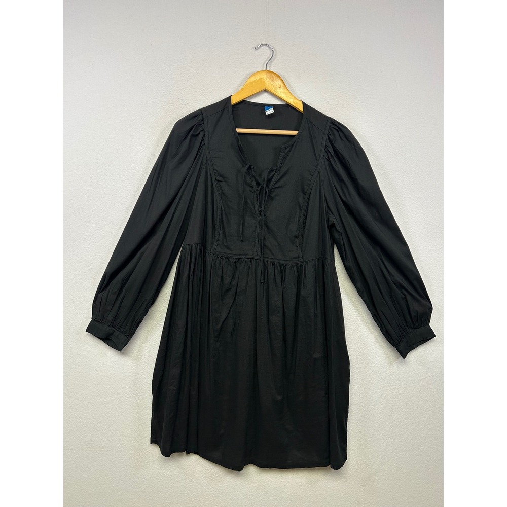Boho Minimalist Old Navy Women Large Black Puff Sleeve Babydoll Mini Dress